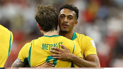 Nishan Velupillay with Australia teammate Connor Metcalfe