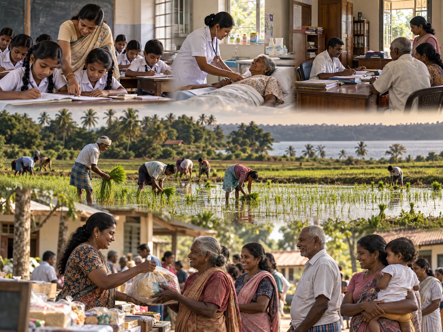Supplied illustration of education, healthcare, agriculture and community life